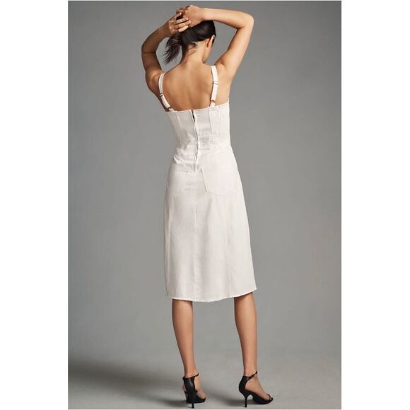 NEW Anthropologie Pilcro Slim White Denim Sweetheart Corset Midi Dress Large - Picture 3 of 5